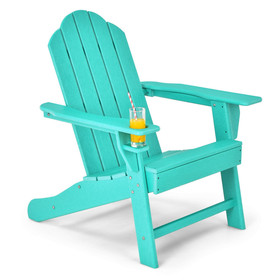 Costway 15062839 Outdoor Folding Adirondack Chair with Built-in Cup Holder for Backyard and Porch-Turquoise