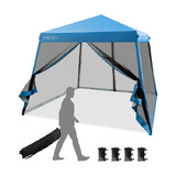 Costway 31978256 10 x 10 Feet Pop Up Canopy with with Mesh Sidewalls and Roller Bag-Blue
