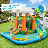 Costway 73124568 7-in-1 Inflatable Water Slide Park with Trampoline Climbing and 750W Blower