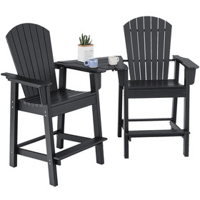 Costway 81623794 2 Pieces HDPE Tall Adirondack Chair with Middle Connecting Tray-Black