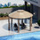 Costway 30947165 11.5 ft Outdoor Patio Round Dome Gazebo Canopy Shelter with Double Roof Steel-Brown