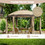 Costway 30947165 11.5 ft Outdoor Patio Round Dome Gazebo Canopy Shelter with Double Roof Steel-Brown