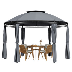 Costway 30947165 11.5 ft Outdoor Patio Round Dome Gazebo Canopy Shelter with Double Roof Steel-Gray