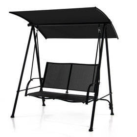 Costway 42583976 2-Seat Outdoor Canopy Swing with Comfortable Fabric Seat and Heavy-duty Metal Frame-Black