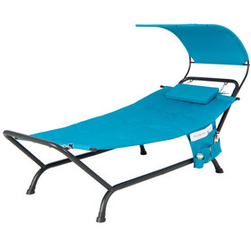 Costway 35819247 Patio Hanging Chaise Lounge Chair with Canopy Cushion Pillow and Storage Bag-Navy