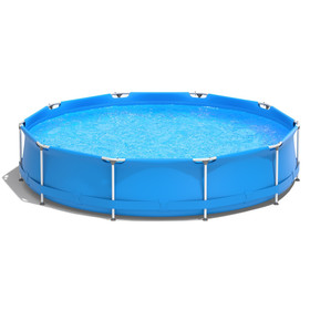 Costway 32981706 Round Above Ground Swimming Pool With Pool Cover-Blue