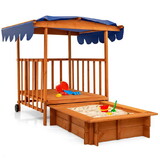 Costway 39750846 Kids Outdoor Wooden Retractable Sandbox with Cover and Built-in Wheels-Natural