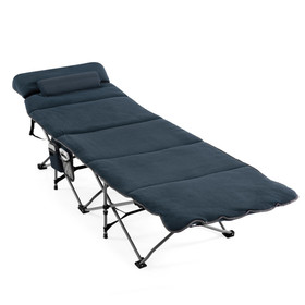 Costway 51046873 Folding Retractable Travel Camping Cot with Mattress and Carry Bag-Blue