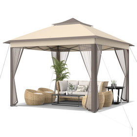 Costway 16037425 11 x 11 Feet 2-Tier Pop-Up Gazebo Tent Portable Canopy Shelter Carry Bag Mesh