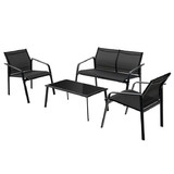 Costway 69487205 4 Pieces Patio Furniture Set with Armrest Loveseat Sofas and Glass Table Deck-Black