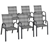 Costway 56038149 Set of 6 Outdoor PE Wicker Stackable Chairs with Sturdy Steel Frame-Gray