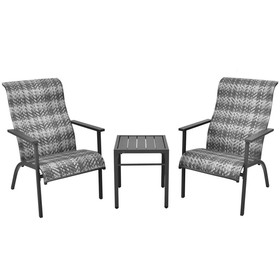 Costway 81706345 3 Pieces Patio Rattan Bistro Set with High Backrest and Armrest-Gray