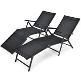 Costway 38596021 2 Pieces Foldable Chaise Lounge Chair with 2-Position Footrest-Black