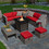 Costway 73621895 9 Pieces Outdoor Patio Furniture Set with 32-Inch Propane Fire Pit Table-Red