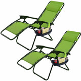 Costway 87142509 2 Pieces Folding Lounge Chair with Zero Gravity-Green