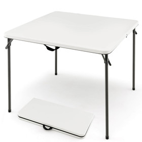 Costway 62317948 Folding Camping Table with All-Weather HDPE Tabletop and Rustproof Steel Frame-White