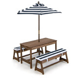 Costway 97514832 Kids Picnic Table and Bench Set with Cushions and Height Adjustable Umbrella-Blue