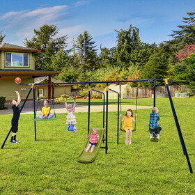 Costway 89364217 7-in-1 Stable A-shaped Outdoor Swing Set for Backyard