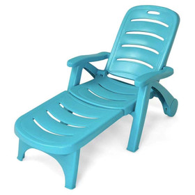Costway 07652489 5 Position Adjustable Folding Lounger Chaise Chair on Wheels-Turquoise