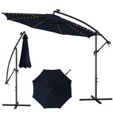 Costway 45128769 10 Feet Patio Offset Umbrella with 112 Solar-Powered LED Lights-Beige-Navy
