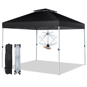 Costway 64257139 2-Tier 10 x 10 Feet Pop-up Canopy Tent with Wheeled Carry Bag-Black