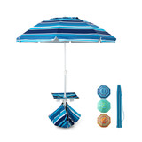 Costway 47296518 6.5 Feet Patio Beach Umbrella with Cup Holder Table and Sandbag-Blue