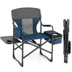 Costway 15683794 Folding Camping Directors Chair with Cooler Bag and Side Table-Blue