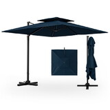 Costway 9.5 Feet Cantilever Patio Umbrella with 360° Rotation and Double Top-Beige