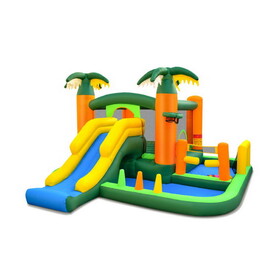 Costway 24836179 8-in-1 Tropical Inflatable Bounce Castle with 2 Ball Pits Slide and Tunnel Without Blower
