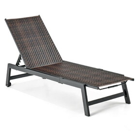 Costway 76458193 Patio PE Rattan Chaise Lounge with 5-Level Backrest and Wheels-Brown