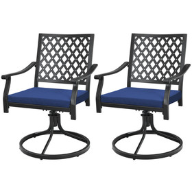 Costway 14328657 2 Pack Swivel Outdoor Chairs with Soft Cushions and Round Steel Base-Navy