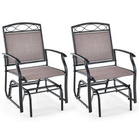 Costway 73841956 Outdoor Gliding Loveseat Chair with Tempered Glass Coffee Table-2 Pieces