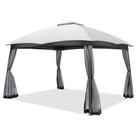 Costway 61479285 10 x 12 Feet Patio Double-Vent Canopy with Privacy Netting and 4 Sandbags-Gray
