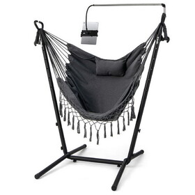 Costway 28916534 Height Adjustable Hammock Chair with Phone Holder and Side Pocket-Gray