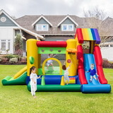 Costway 74982156 Inflatable Bounce Castle with Double Slides and 735W Blower