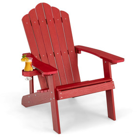 Costway 59213764 Weather Resistant HIPS Outdoor Adirondack Chair with Cup Holder-Red