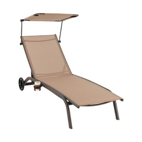 Costway 91372654 Patio Heavy-Duty Adjustable Chaise Lounge Chair with Canopy Cup holder and Wheels-Brown