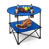Costway 94586312 2-Tier Portable Picnic Table with Carrying Bag and 4 Cup Holders-Blue