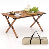 Costway Folding Lightweight Aluminum Camping Table with Wood Grain-M