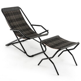 Costway 13895764 Patio PE Wicker Rocking Chair with Armrests and Metal Frame-Gray