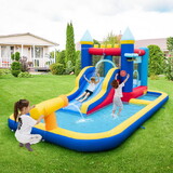 Costway 56297381 Inflatable Water Slide Bounce House with 680W Blower and 2 Pools