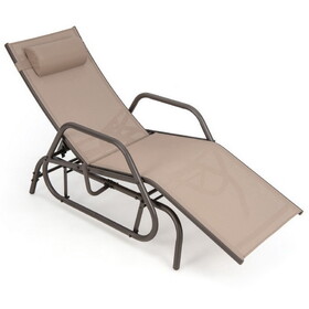Costway Outdoor Chaise Lounge Glider Chair with Armrests and Pillow-Gray