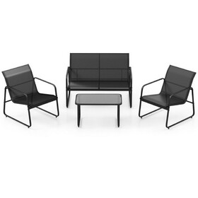 Costway 87396451 4 Pieces Outdoor Conversation Set with Tempered Glass Coffee Table-Black
