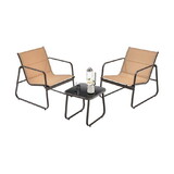Costway 26189573 3 Pieces Patio Conversation Set with Breathable Fabric and Tabletop-Brown