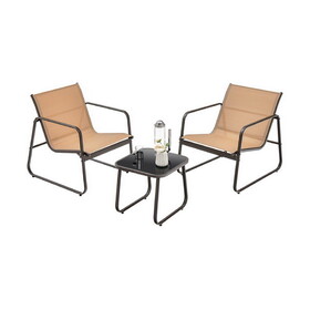 Costway 26189573 3 Pieces Patio Conversation Set with Breathable Fabric and Tabletop-Brown