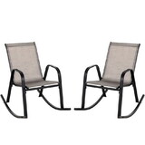 Costway 56819734 Set of 2 Heavy-Duty Metal Patio Rocking Chair with Breathable Seat Fabric-Brown