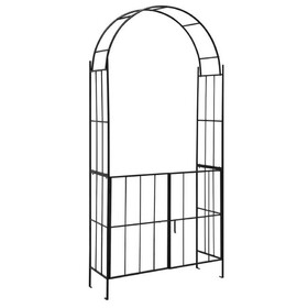 Costway 93461258 Garden Arch Arbor Trellis with Gate Patio Plant Stand Archway-Black