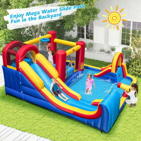 Costway 84193765 7 in 1 Outdoor Inflatable Bounce House with Water Slides and Splash Pools with 735W Blower