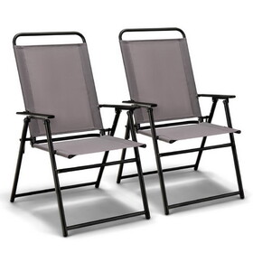 Costway 39572614 Set of 2 Outdoor Folding Sling Chairs with Armrest and Backrest-Gray