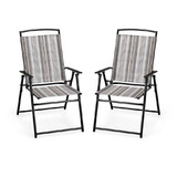 Costway 74521689 Set of 2 Patio Folding Sling Chairs Space-saving Dining Chair-Gray